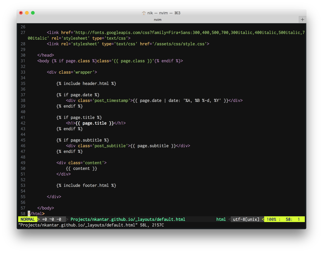 Neovim in the Spacegray Terminal theme
