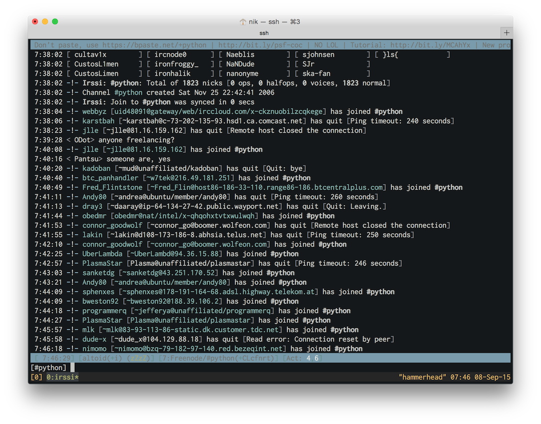 Irssi in the Spacegray Terminal theme