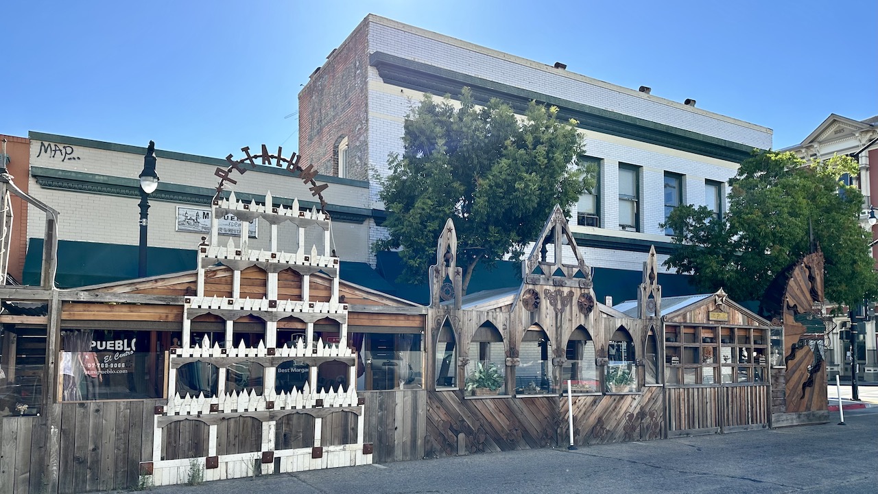 mock old western town building fronts in Downtown Petaluma