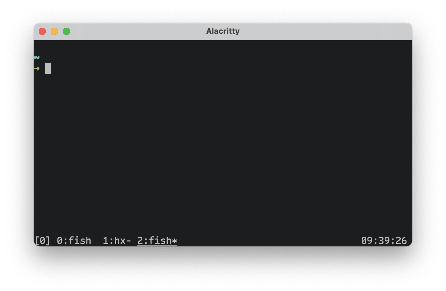 screenshot of tmux with three windows: fish, hx, fish