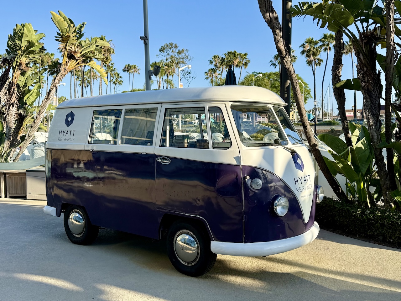 shortened VW bus parked as decoration at the hotel pool shortened VW bus parked as decoration at the hotel pool