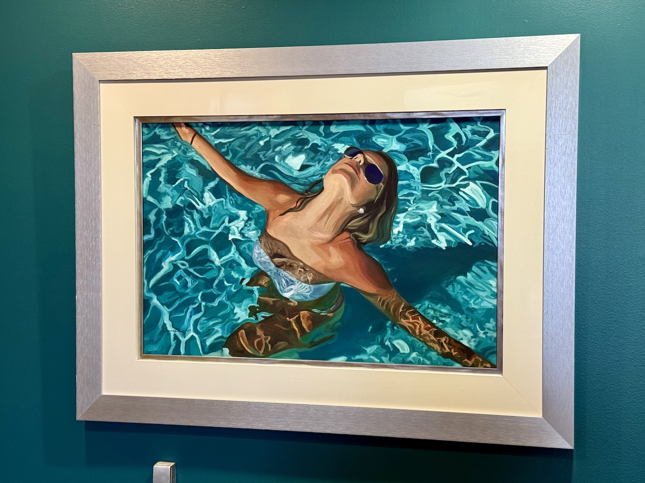 painting of a woman in the pool painting of a woman in the pool