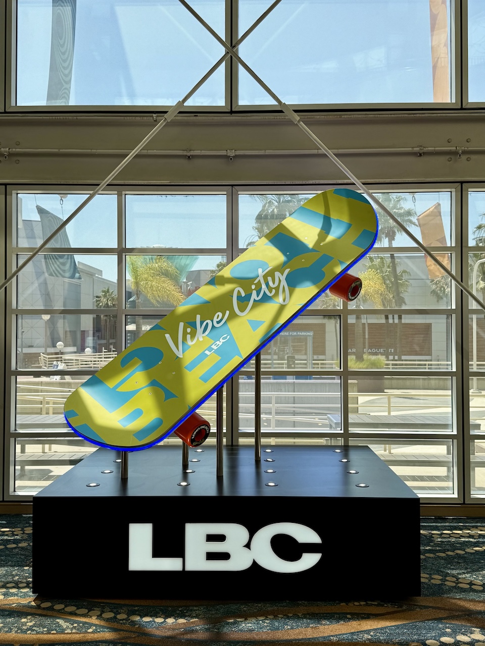 skateboard sculptuire with “Vibe City LBC” on the board skateboard sculptuire with “Vibe City LBC” on the board