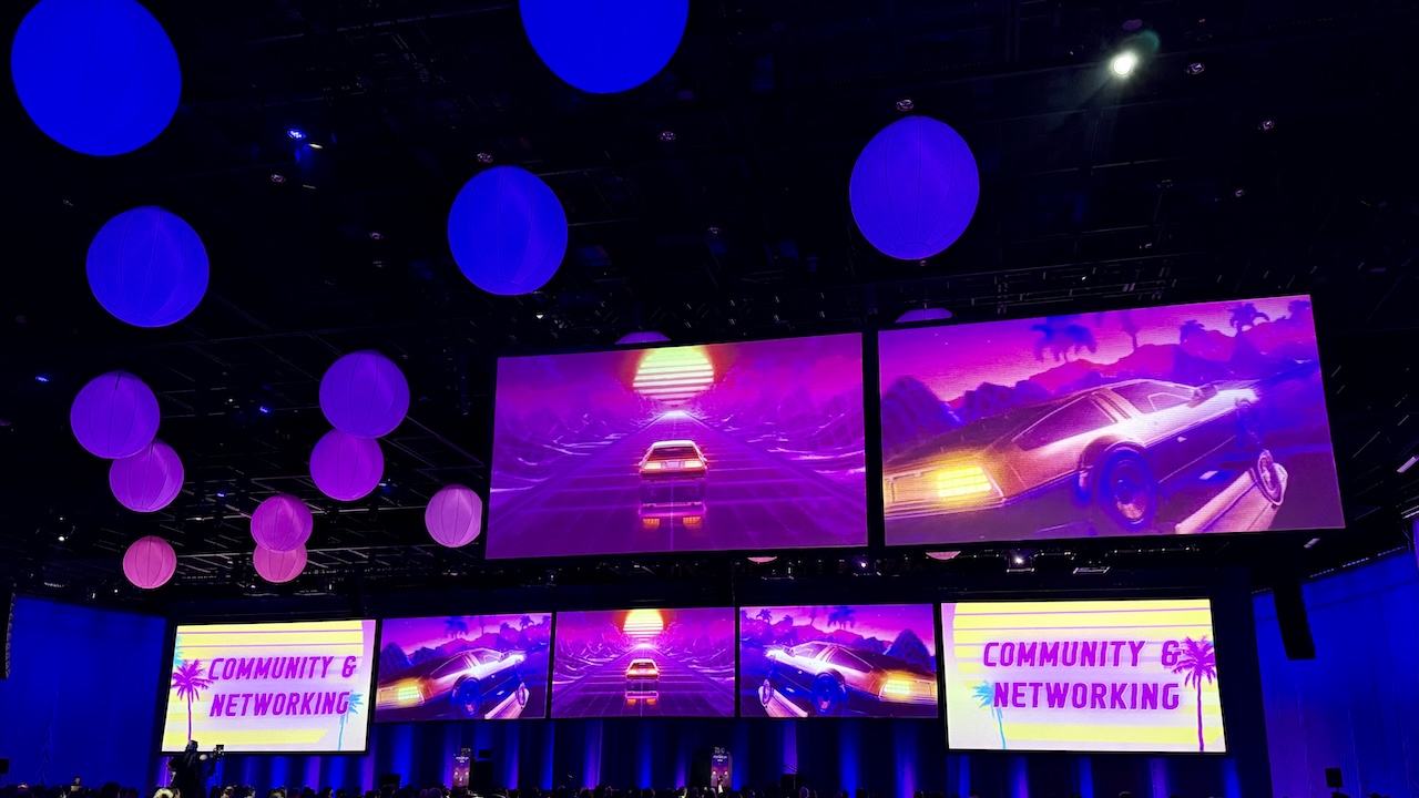 vaporwave lighting and slides on the main stage vaporwave lighting and slides on the main stage